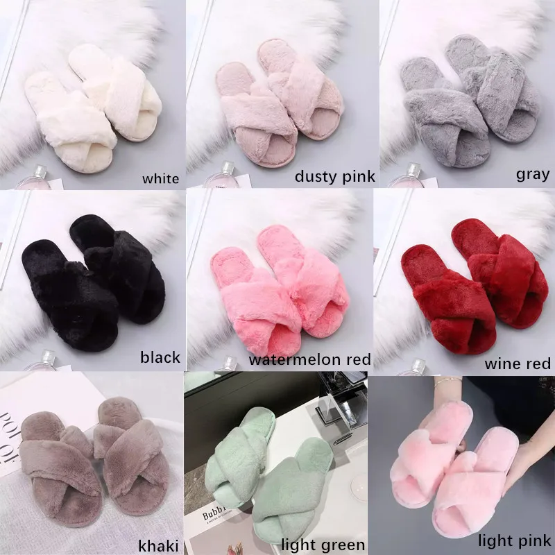 Winter Home Slippers Shoes Ladies Cross Soft Plush Furry Female Open ...