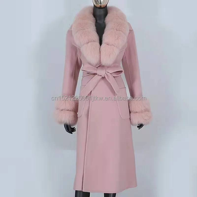 Cashmere Winter Coat Women Warm Fashion Wool And Fox Fur Trim Long Coat ...