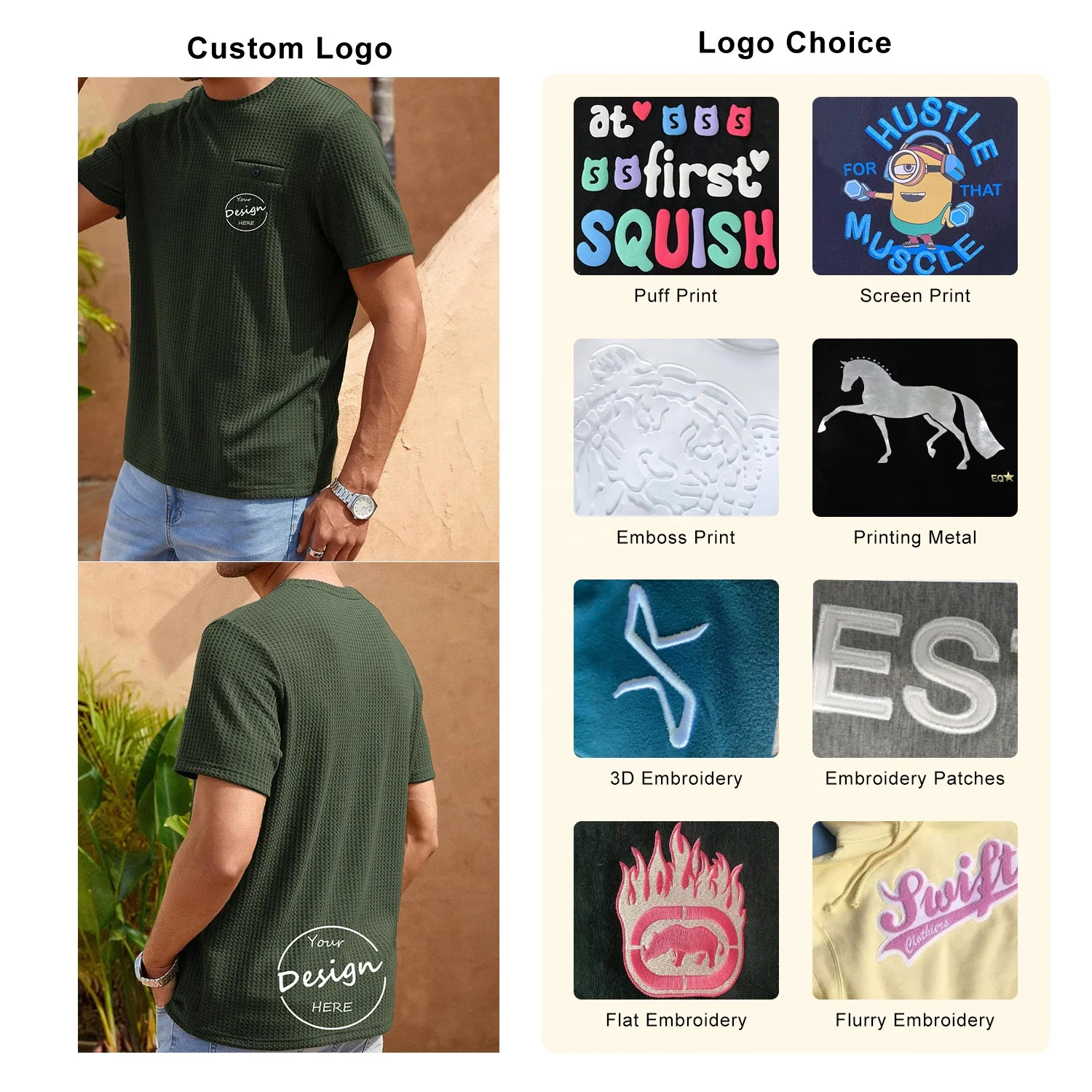 JL1113D OEM Short Sleeve Waffle Knit Pullover Sweater T Shirt Men High Quality Blank Plain Waffle Pocket T Shirts Men