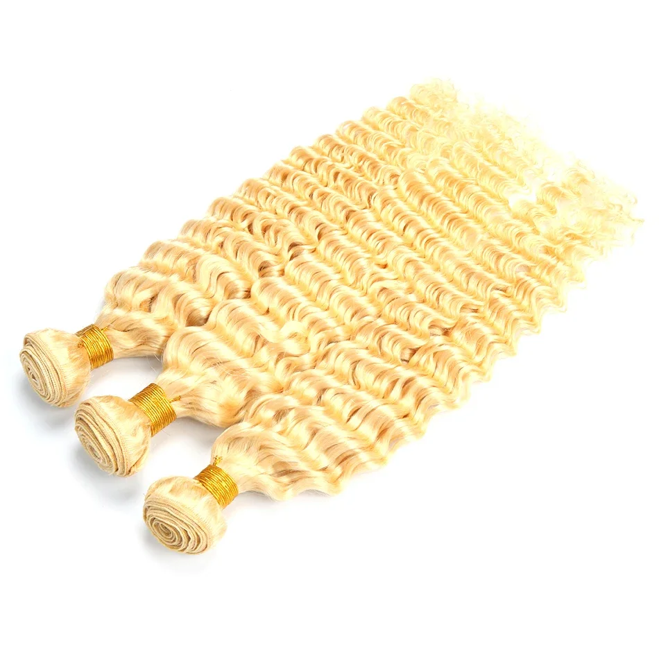 Brazilian Human Hair Deep Wave Weft Extensions – Blonde, 1/3/4 Bundles, Unbranded