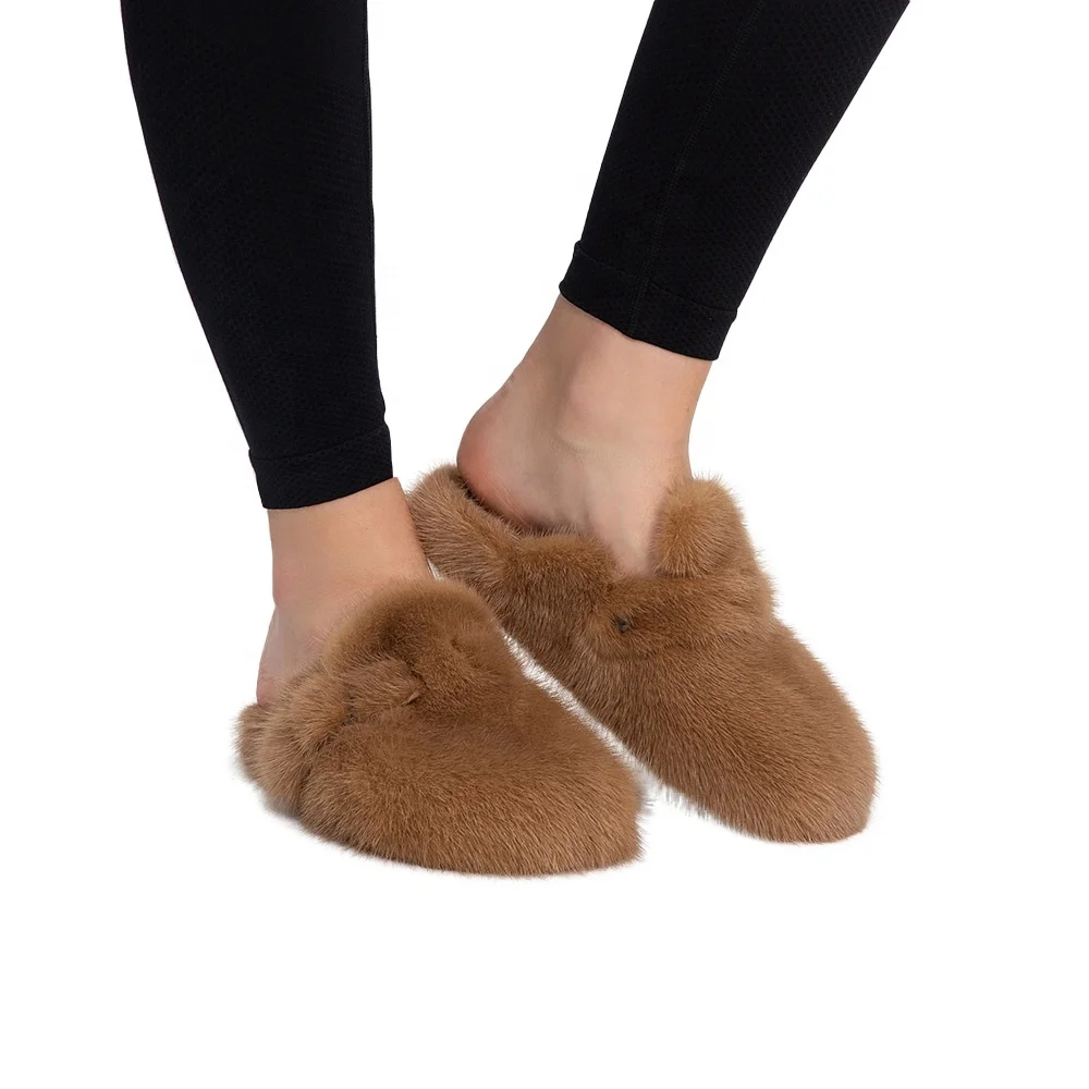 Wholesale Fashion Luxury Mink Fur Slides Custom Women Winter Fluffy Real  Mink Fur Slipper From m.