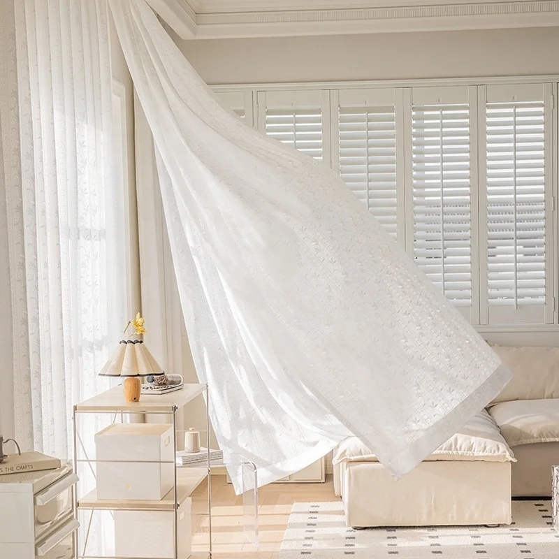 ZSTARR Custom Triple Pleated Floral Patterned Jacquard Luxury Sheer Curtains for  Livingroom and BedroomTriple Pleated