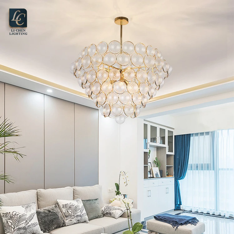P0023 Modern Textured Glass Chandelier – Luxury Art Gold Suspension Lamp for Living Room