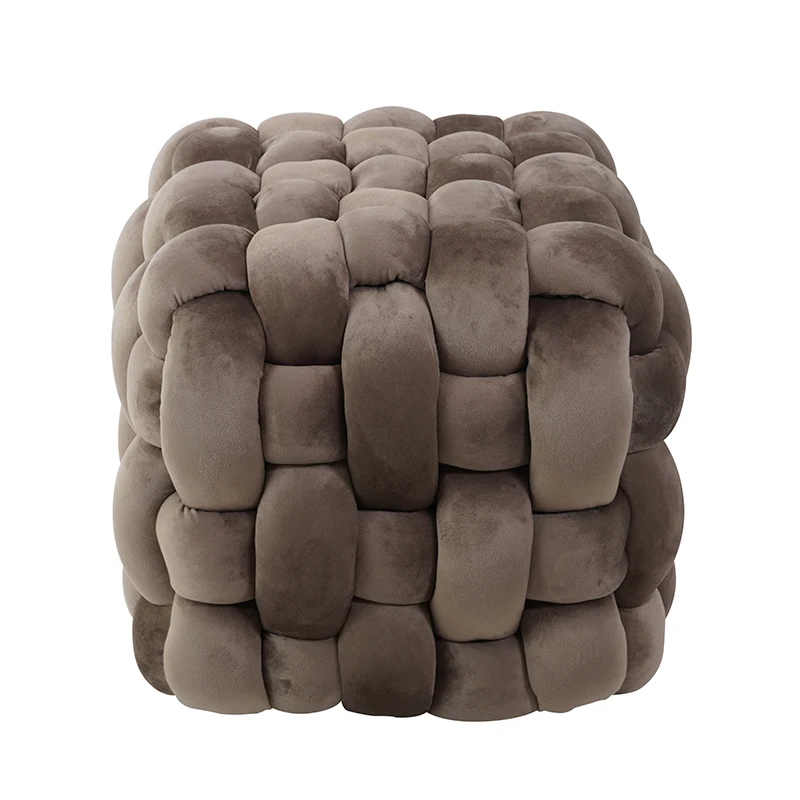 Cube Low Pouf Foot Stool Ottoman Hand Knitted Pouf Pouffe Home Footrest for Living Room