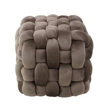 Cube Low Pouf Foot Stool Ottoman Hand Knitted Pouf Pouffe Home Footrest for Living Room