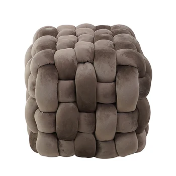 Cube Low Pouf Foot Stool Ottoman Hand Knitted Pouf Pouffe Home Footrest for Living Room