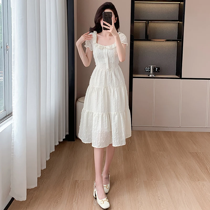 2025 Summer Dress Short Sleeve White Color High Quality