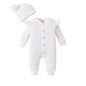 Wholesale Baby Clothing Set Fashionable Knitted Outdoor Jumpsuit 100% Cotton Plain Romper for Autumn