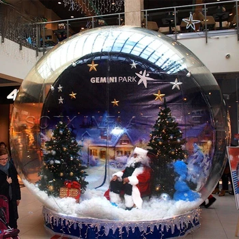 Christmas Decoration Inflatable Snow Globe With Custom Background And Jumping Bed Outdoor Dome Bubble Tent Snowball For Party