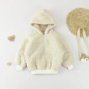 New Design Hoodie Kids Zipper Top Baby Berber Polyester Fleece Hooded Coat With Rib Cuff