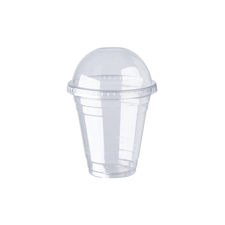Одноразовая стеклянная чашка для смузи от производителя, чашка для кофе, пластиковая чашка для питомца с плоской крышкой и купольной крышкой