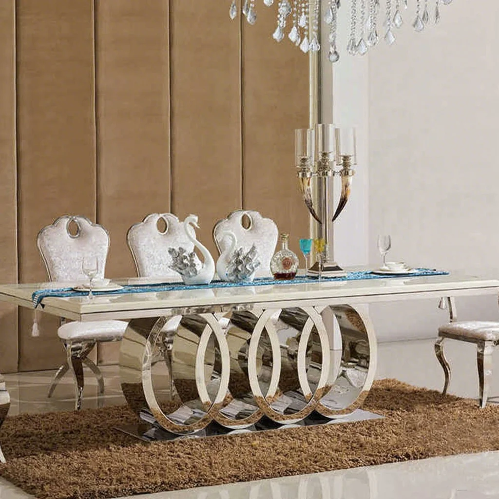 product luxury italian white marble 8 seater rectangular dining table modern style with leather chairs dining room furniture wholesale875-9