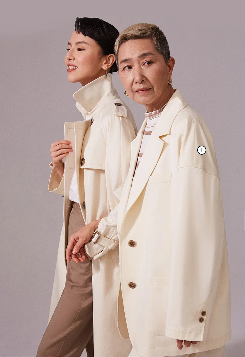 naivee spring series cotton double breasted mid-length women coat ladies jacket elegant look