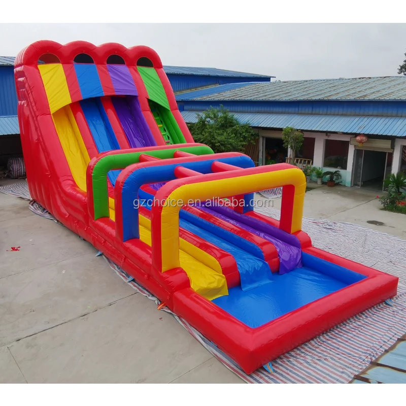 Outdoor Customized Blue Threeslides Inflatable Water Slide For Sale