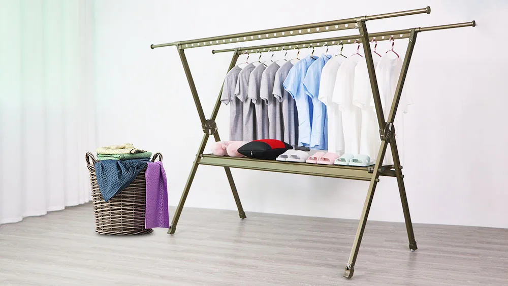 Heavy Duty Telescopic Clothes Drying Rack Balcony Mobile Coat Hanger