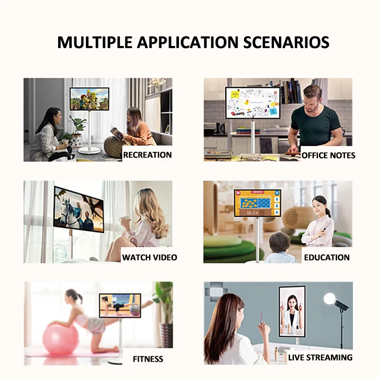 SEEWORLD Interactive Touch Screen Display 21.5 22 Inch Movable Portable TV 6+128 GB White Mobile Smart TVs with Charging Battery