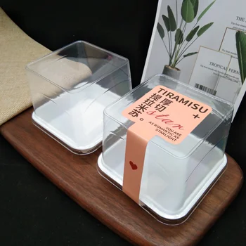 Wholesale Disposable Food Grade Transparent Square Tiramisu Dessert Container White Small Pastry Packaging Boxes