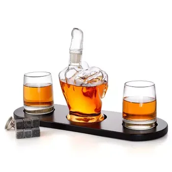 Wholesale unique finger shape whiskey wine decanter set for bar