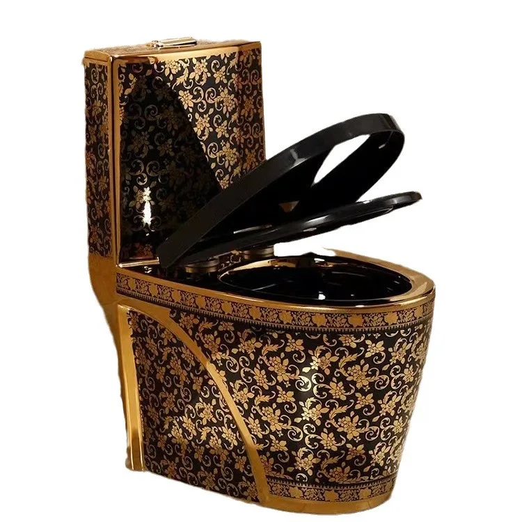 Modern Gold-Plated Two-Piece Ceramic Toilet Dual-Flush Floor Mounted for Home Hotel Use Trade Export Middle East India Pakistan