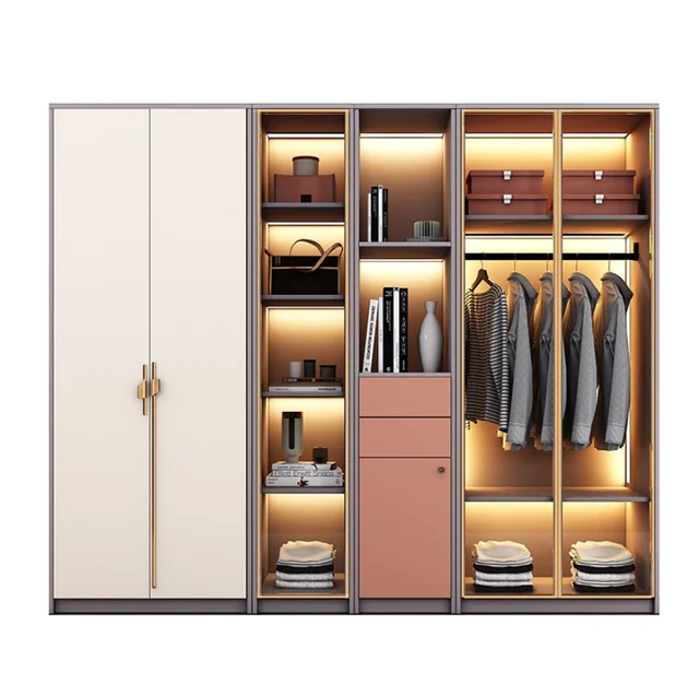 Luxury Modern Wood Wardrobe Closet System Organizer tempered glass doors