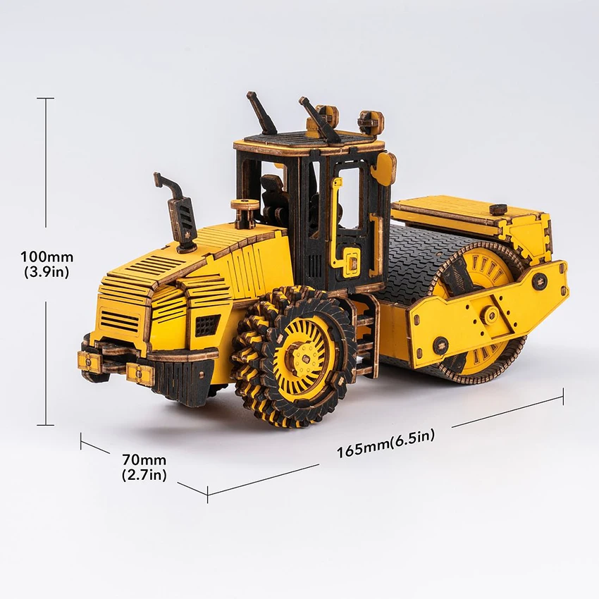 Robotime Rokr US Warehouse DIY Series TG701K Road Roller Engineering Vehicle Model Kits Wooden Educational Toys 3D Wood Puzzles