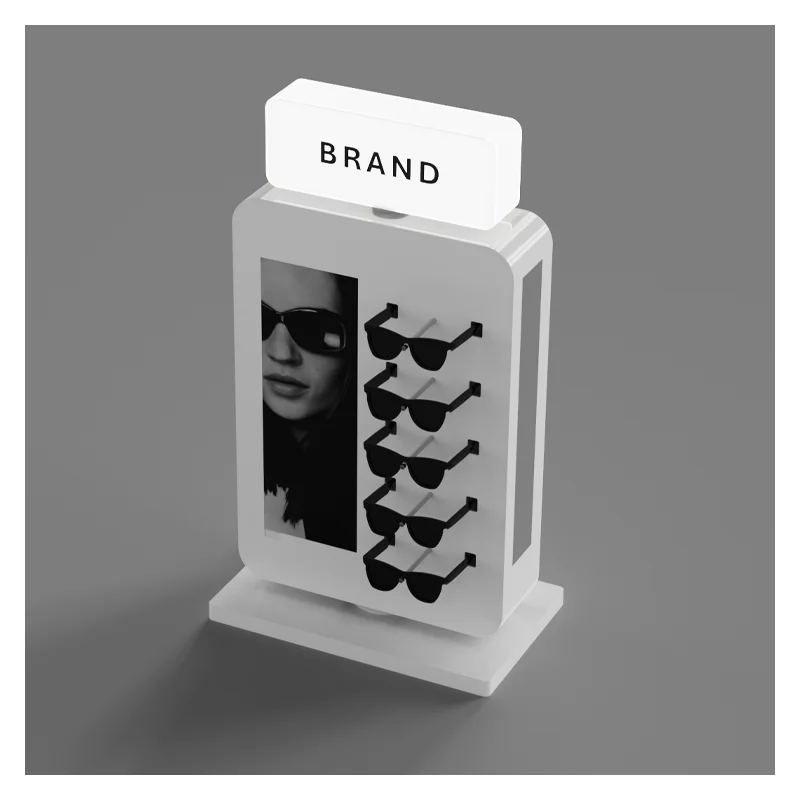 Eyeglasses Display Cabinet With Lightbox Customized Brand Square Standing Shop Sunglass Gondola Display Shelf