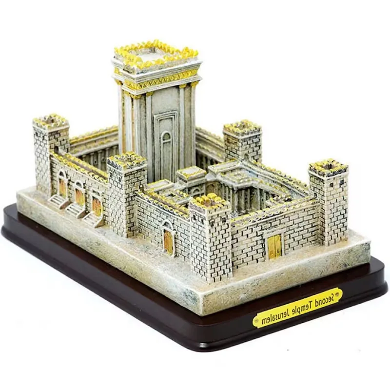 Engros: Brugerdefineret vintage-stil Judaica-gave i polyharpiks med præget sølvfarvet belægning – model af det hellige andet tempel i Jerusalem