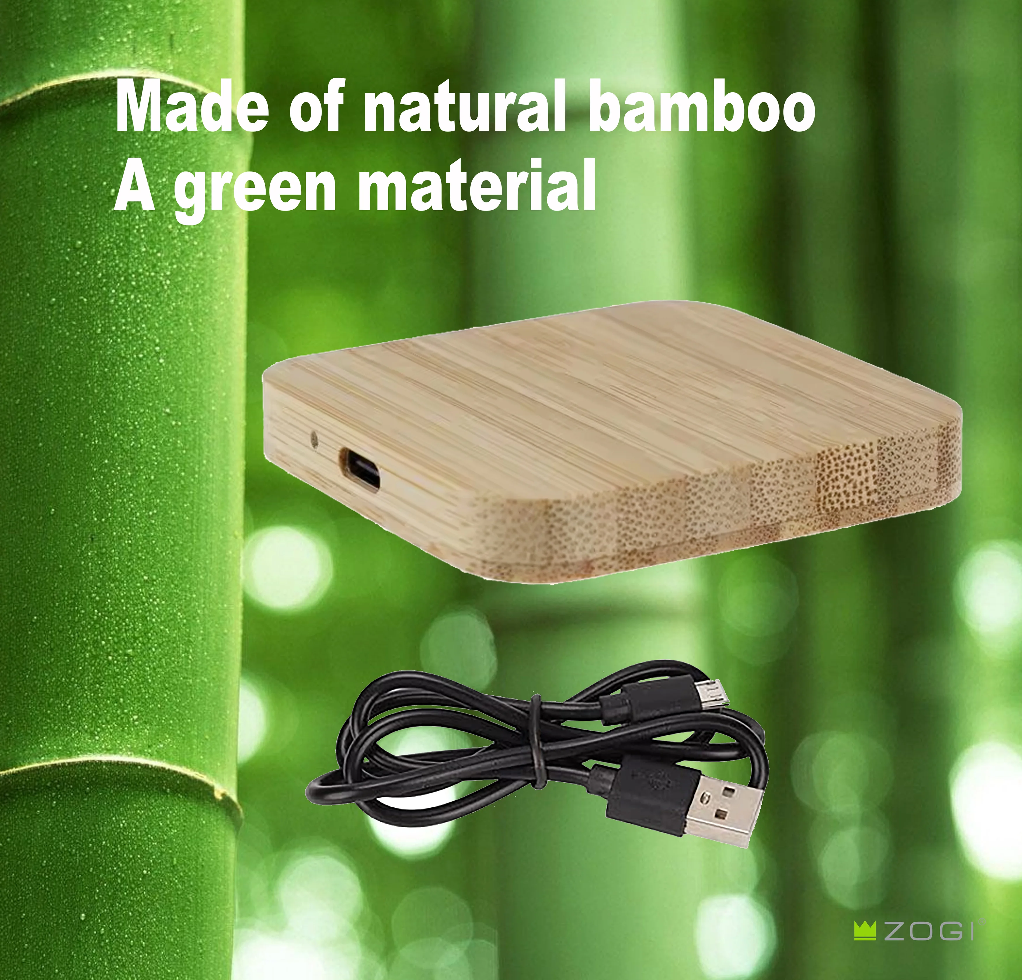 Mini Bamboo Custom Logo 15W Fast Charging Cell Phone Wood Wireless Charger