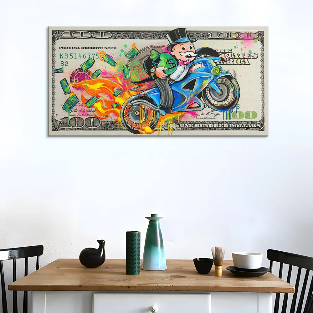 Graffiti Alec Monopoly Picture on Canvas Abstract Rich Man Colorful Art Prints 100 Dollar Bill Poster Wall Painting Home Decor