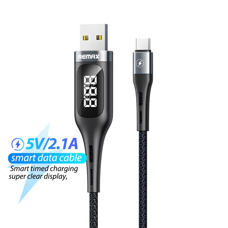 Remax RC-096 ультра-прозрачная Usb электроэнергии Дисплей смарт Кнопка type-c для быстрой с автоматическим отключением молнии металлический корпус кабель для передачи данных