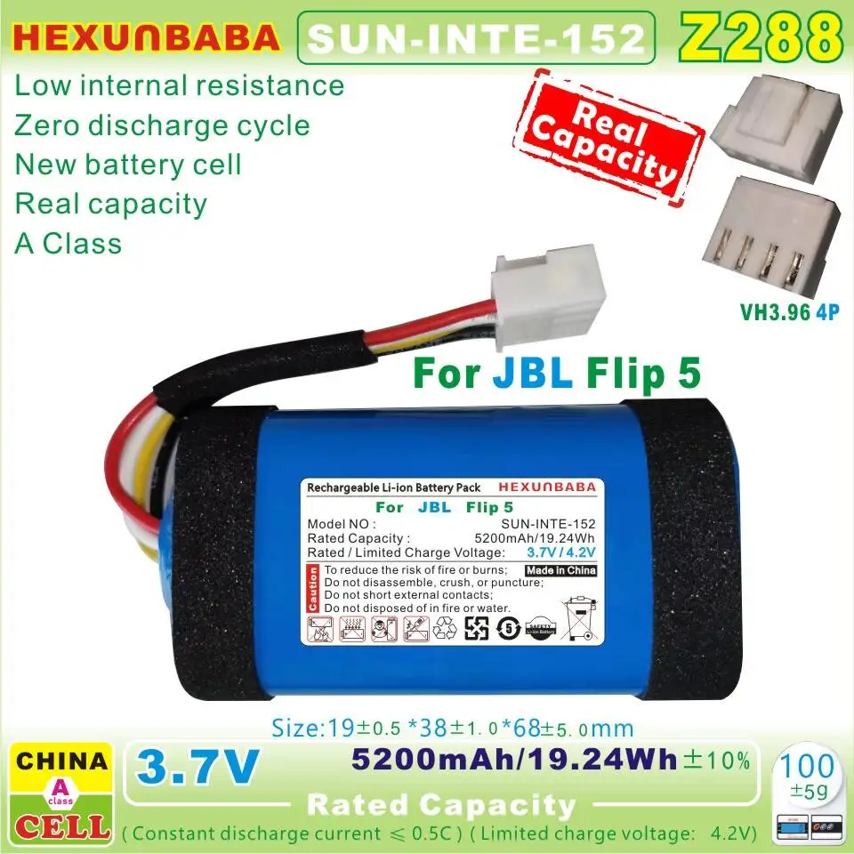 SUN-INTE-152 3.7V 5200mAh Li-Ion Battery for Blue-tooth Speaker JBL Flip 5 Flip5 Eco Ocean Z288