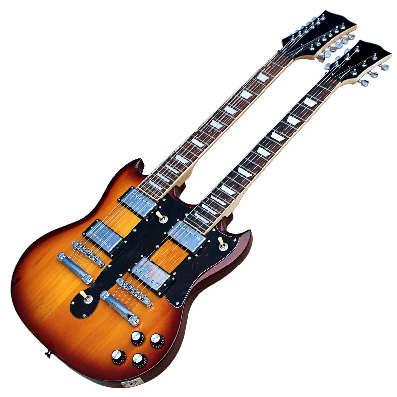 Flyoung Cheap Price Sunburst Double Neck 6 + 12 Strings Electric Guitar