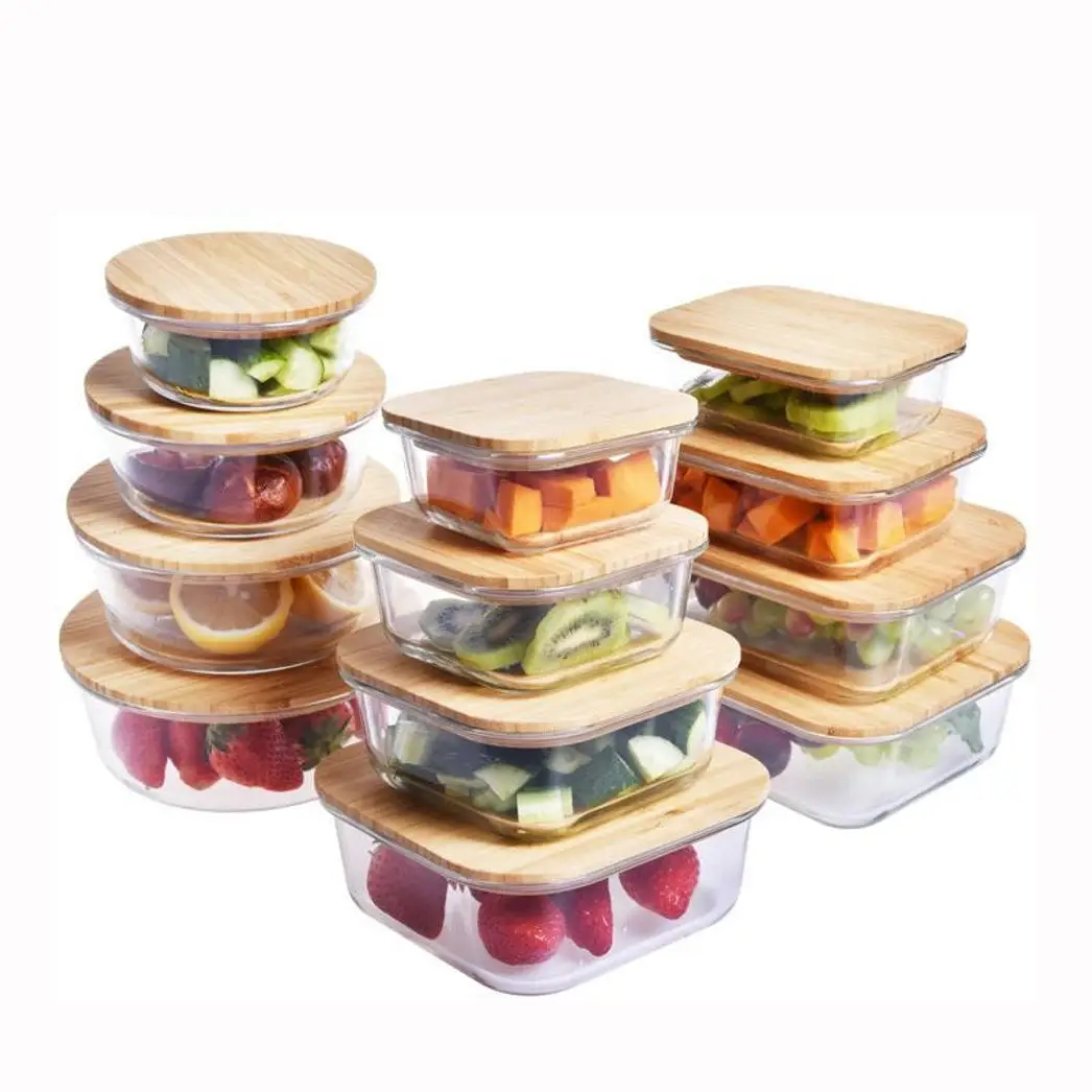 Sample Available Glass Food Storage Container with Bamboo Lid Bento Lunch Box