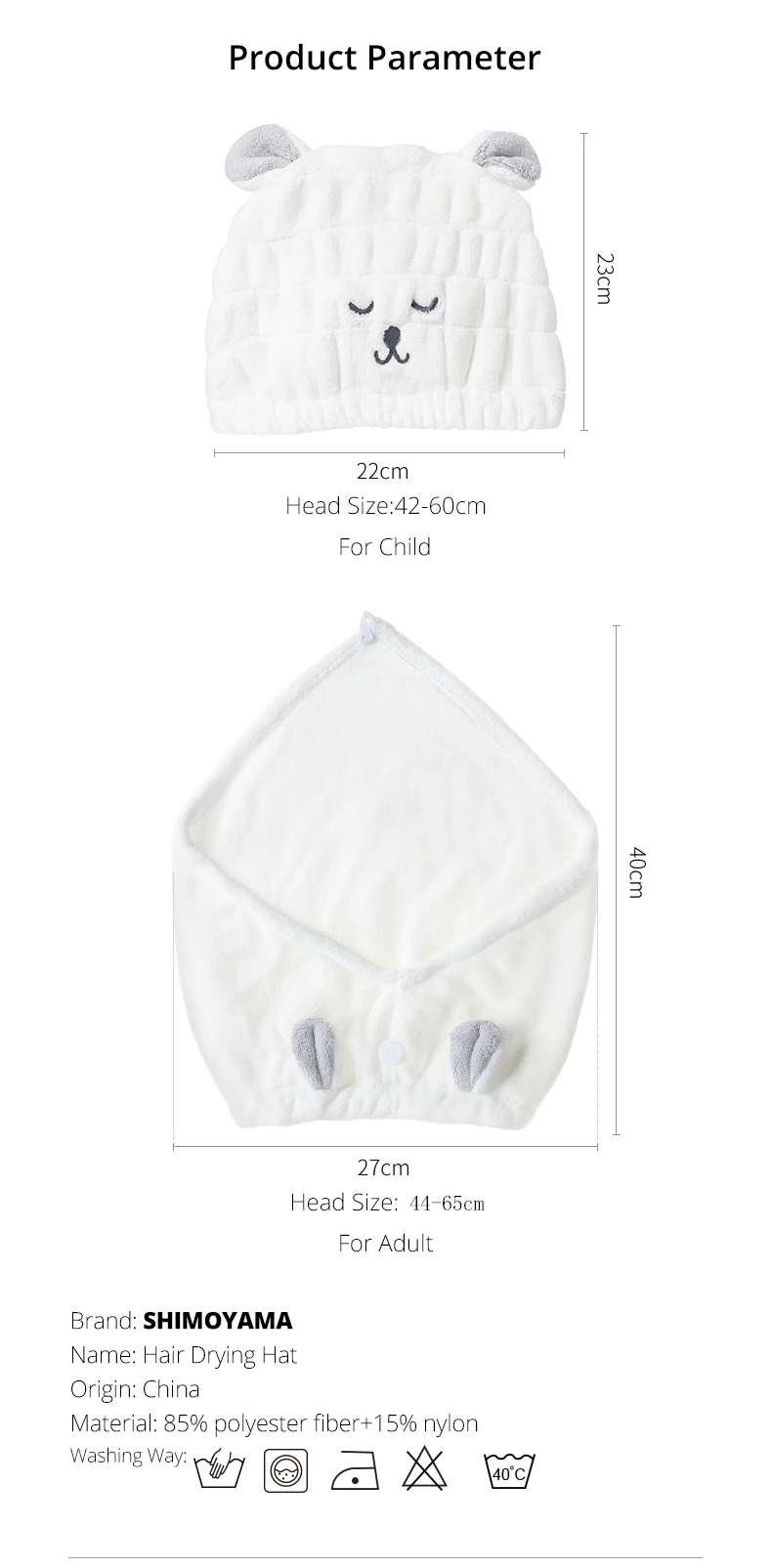 Shimoyama Microfiber Shower Cap For Kids & Adulthair Quick Drying Towel