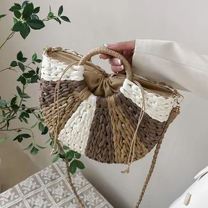 MINISSIMI Ready to Ship Summer Beach Straw Bags Lightweight Drawstring Handtaske Colorful Vintage Ladies Hand Bags