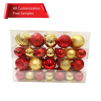 2022 Hot Sale Red Gold Christmas Baubles 62Pcs 5-7CM Shatterproof Plastic Christmas Ball For Xmas Tree Decorations