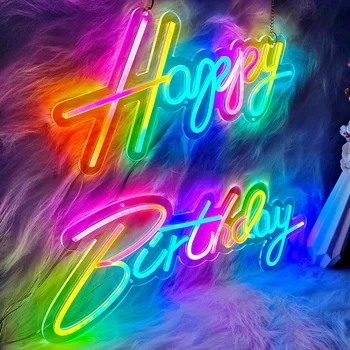 Happy Birthday Neon sign Led Light Acrylic Transparent Customizable Birthday Party Neon sign Wall Decoration