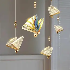 Modern Crystal LED Butterfly Pendant Light Chandelier Lamp Northern Europe Style Enamel Color for Hotel Living Room Villa