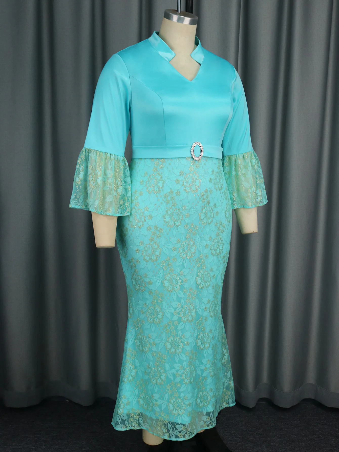 Made in China Long Sleeve Bodycon Dress Sky Blue Long Sleeve Prom Dresses  African Dress for Women