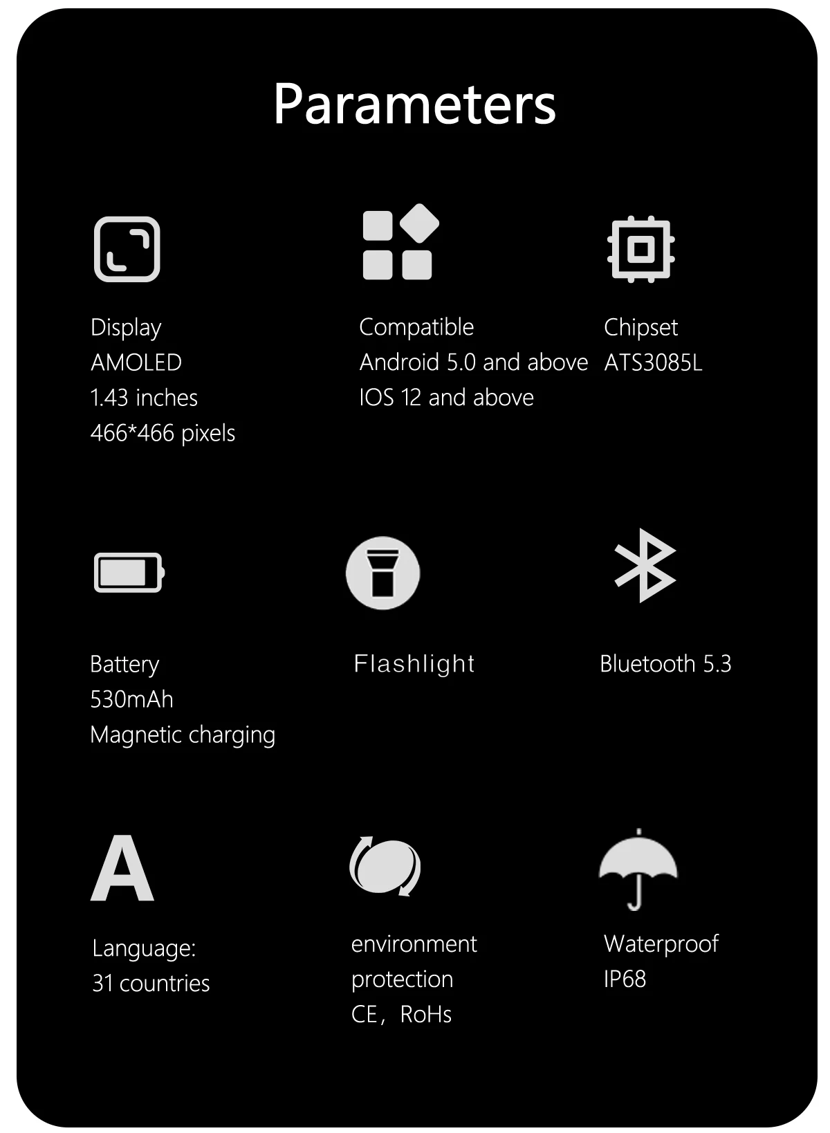 GPS Compass WristWatch K67 1.43-inch AMOLED Super Large Screen With LED Flashlight Health Monitoring Outdoor Sports Smart Watch