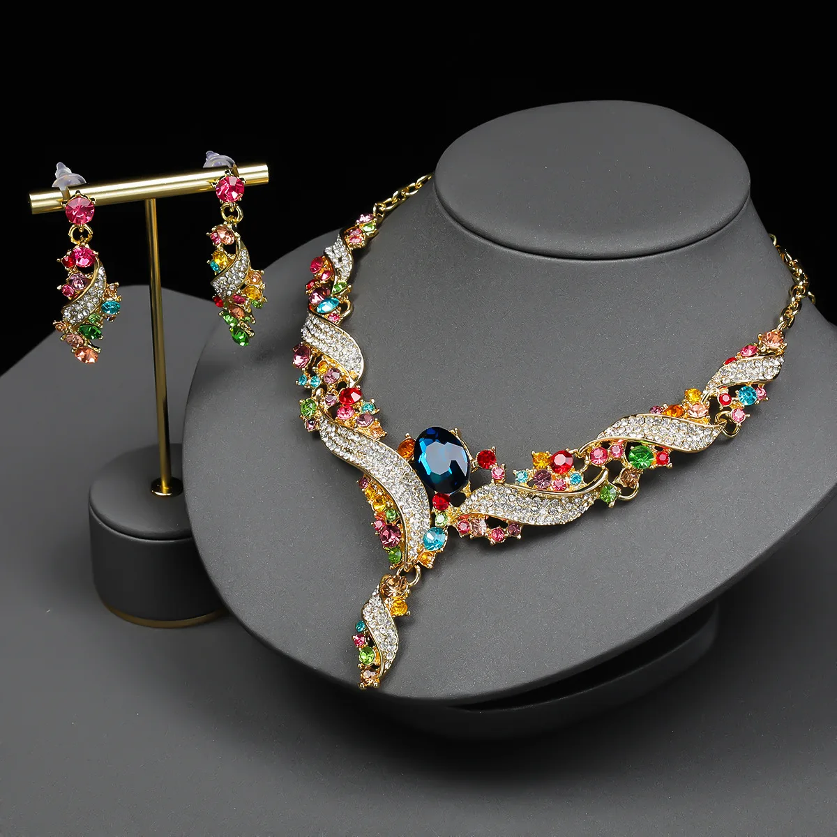 Women Jewelry Sets Luxury Shiny Rhinestone Crystal Necklace Earrings Sets for Wedding Br aperçu 8
