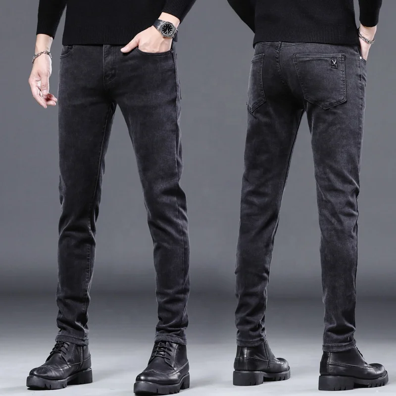 Wholesale Custom Wholesale Plain Black Stretch Skinny Slim Jeans Men Fashion Semi Casual Men Pants Small Straight Leg Trousers From