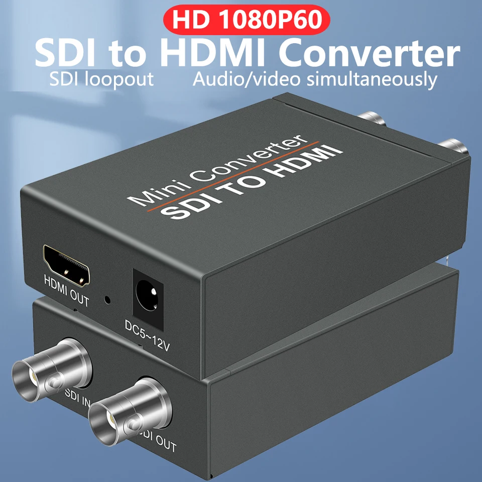 SDI to HDMI Converter Adapter with SDI Loop 1080P Audio Video Splitter Converter for Camera Projector SDI DCR