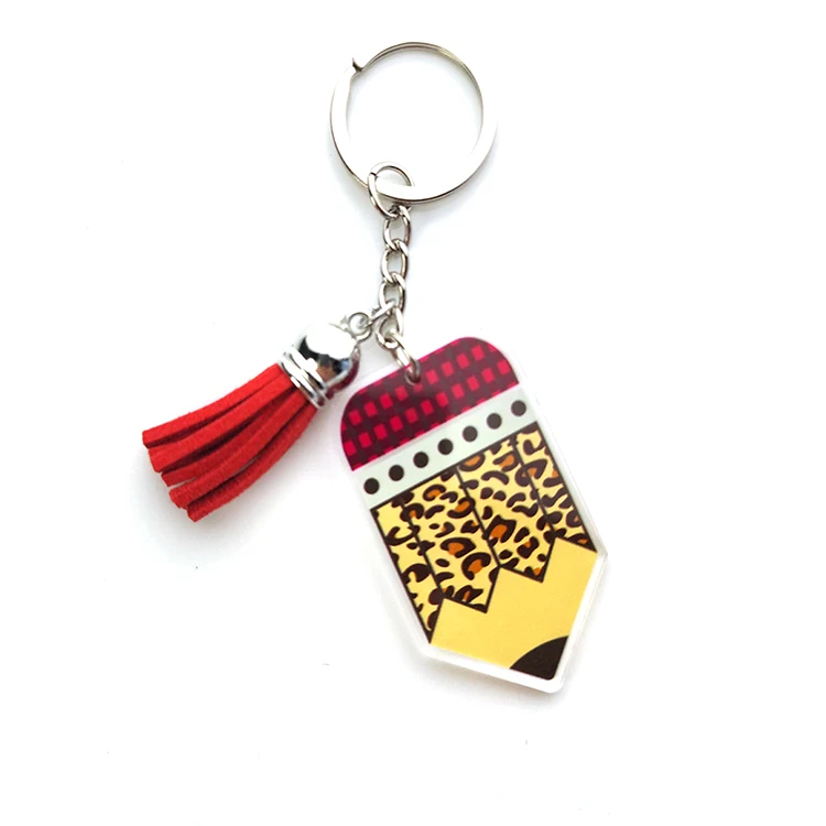 KHS151KH1052 New Arrival In Stock 2023 Leopard Double Faces Printed Teacher Appreciation Gift Plaid Pencil Keychain