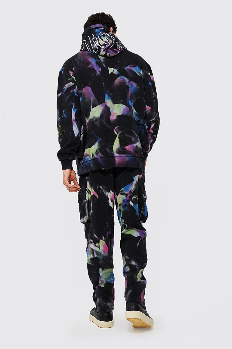New Design Oversized Men Tracksuit Two Piece Tie Dye Hoodie Street Wear Men Pockets Pants Set gallery 3