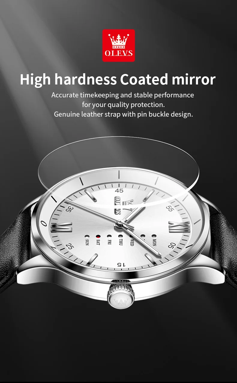 OLEVS 2931 Original Leather Strap Fashion Waterproof Quartz Top Brand Luxury Men's Wrist Watch Men Business Luminous Watches