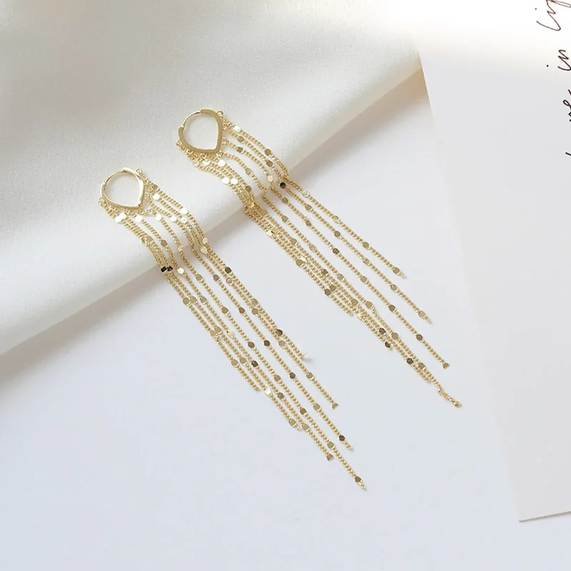 Women Ear Long Line Chain Jewelry Tassel Earrings Gold
