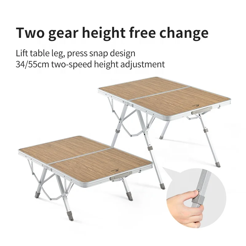 Naturehike outdoor camping picnic adjustable height table MDF portable foldable table with aluminum frame