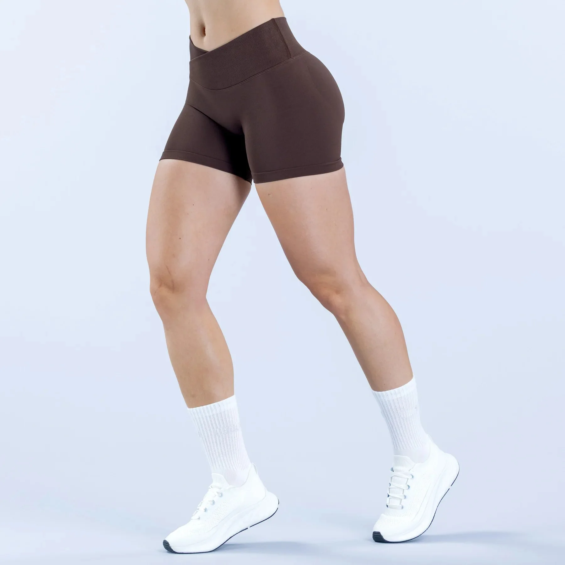 Selling Seamless Yoga Shorts Cross-Waist Ruched Butt-Lifting Mid-Waist Casual Style Hot  detail
