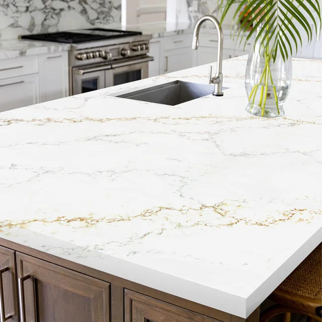 HIC Quartz Golden Vein Marble Look Slab for Countertops